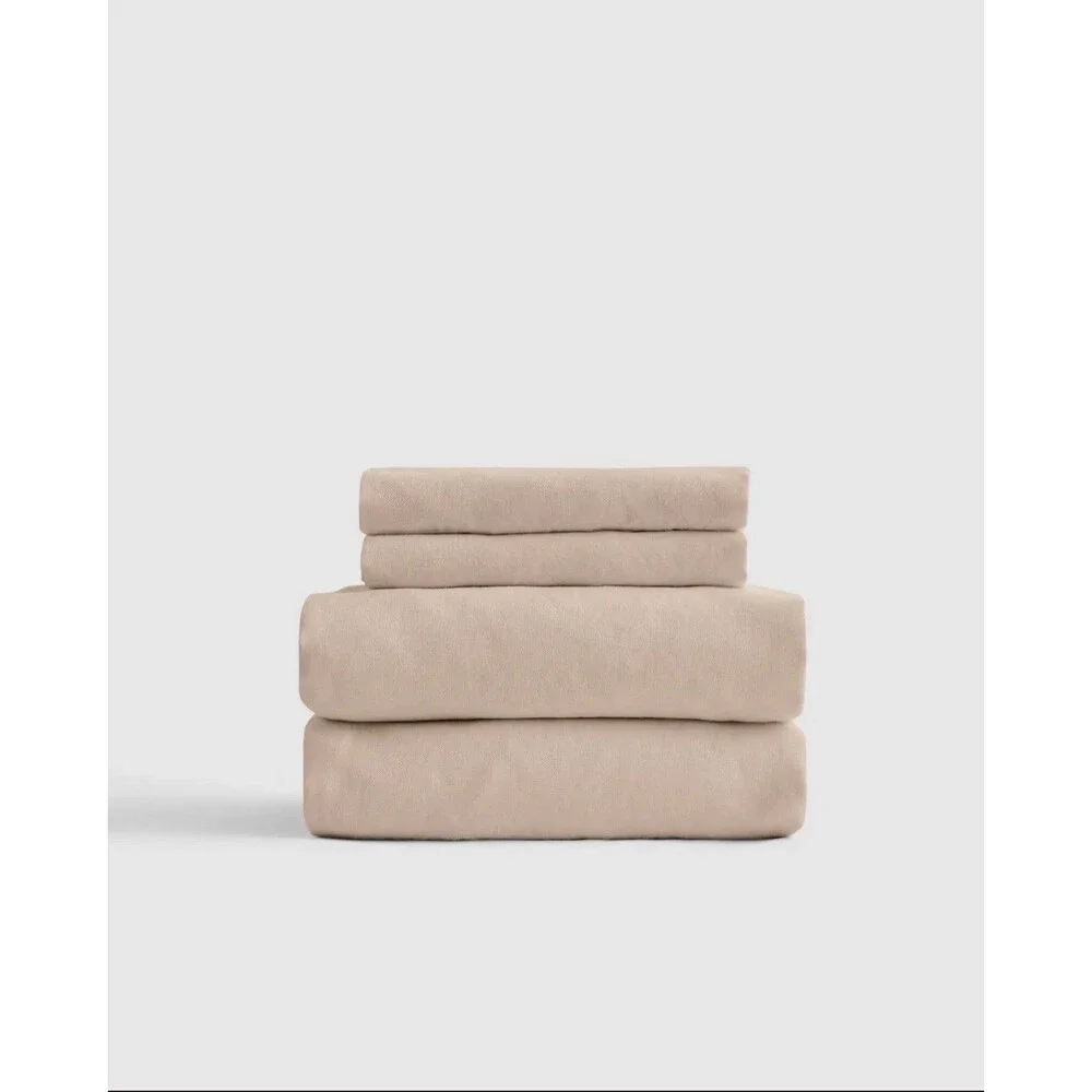 Quince Organic Brushed Cotton Sheet Set 4 Piece QUEEN Toffee NEW $99.90 Retail